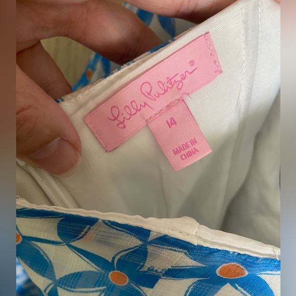 Lilly Pulitzer Dexter Dress Blue Starfruit Ruffle Halter Silk Blend Size 14 Read - Picture 8 of 15